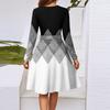 Women's Fashion Casual V-Neck Long Sleeve Waist Floral Print Midi Dress