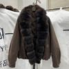 Winter new natural real fox fur collar down jacket women's short loose and thin fashion warm jacket trendy coat