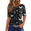 Women's Casual Short Sleeve Pullover Top Halloween Bat Pumpkin Print Round Neck Lightweight Shirt for Everyday Wear