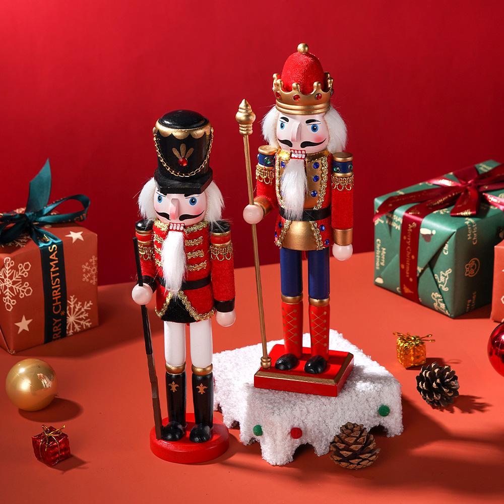 30CM Christmas Nutcracker solid wood wrapped fabric new unique handicraft decorative red  soldier  figure decorative statue gift