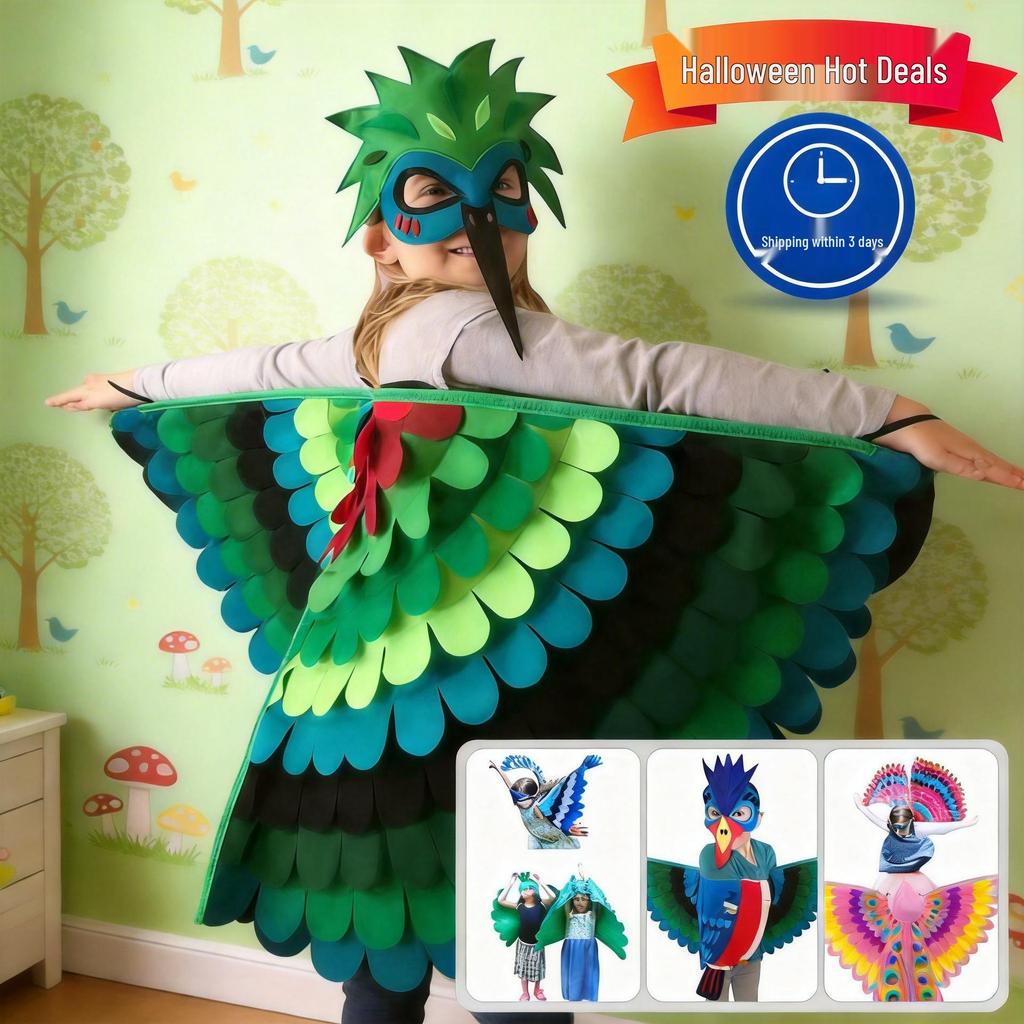 Colorful Bird Feather Felt Wings - Children's Cartoon Performance, Halloween, and Christmas Costume Decoration.