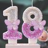 Creative 0-9 Numbers And Letters Birthday Cake Candle, DIY Party Decoration Candle With Purple Butterfly Design And Glitter