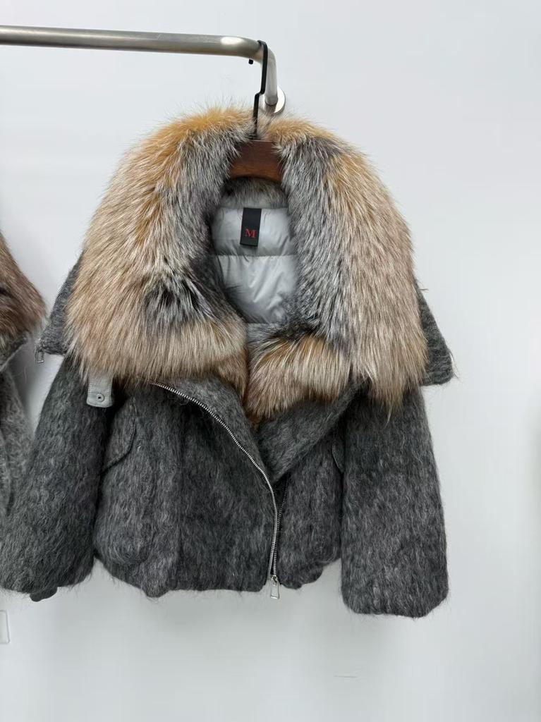 Winter explosion fox fur jacket big fur collar short thermal goose down jacket women