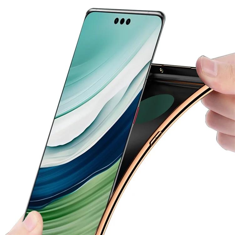 For Huawei Mate 60 Electroplating Litchi Texture Cover PU Leather Coated PC TPU Phone Case