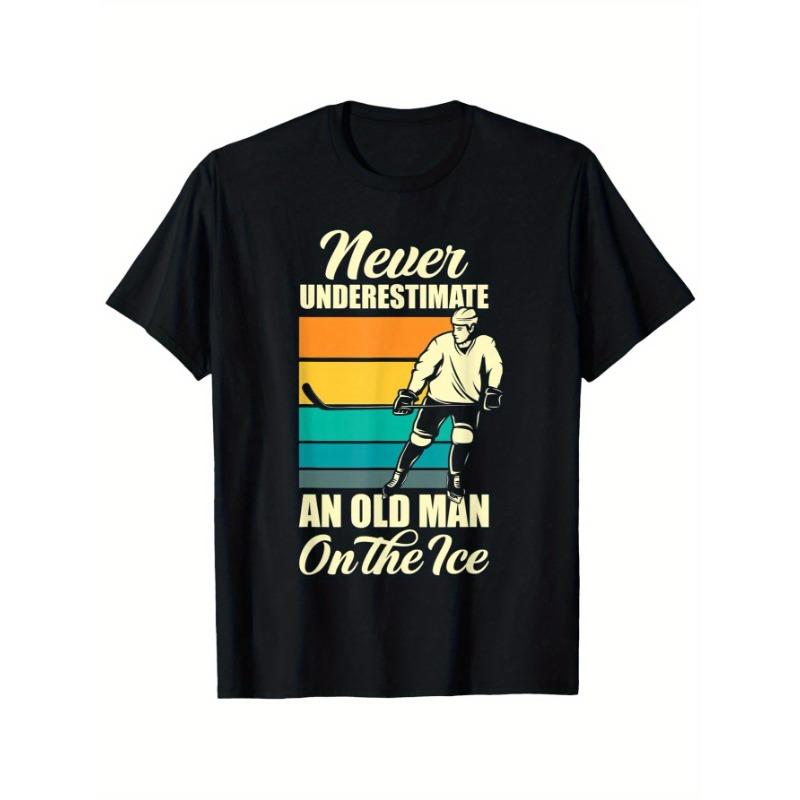 Мужская забавная футболка с цитатами об хоккее Никогда не недооценивай ветерана на катке Ретро футболка с рисунком хоккеиста S