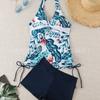 Tropical Floral Print Bikini Set Women's Two-Piece Swimsuit Flat Shorts Beachwear Sporty Chic Style from Mainland China Origin