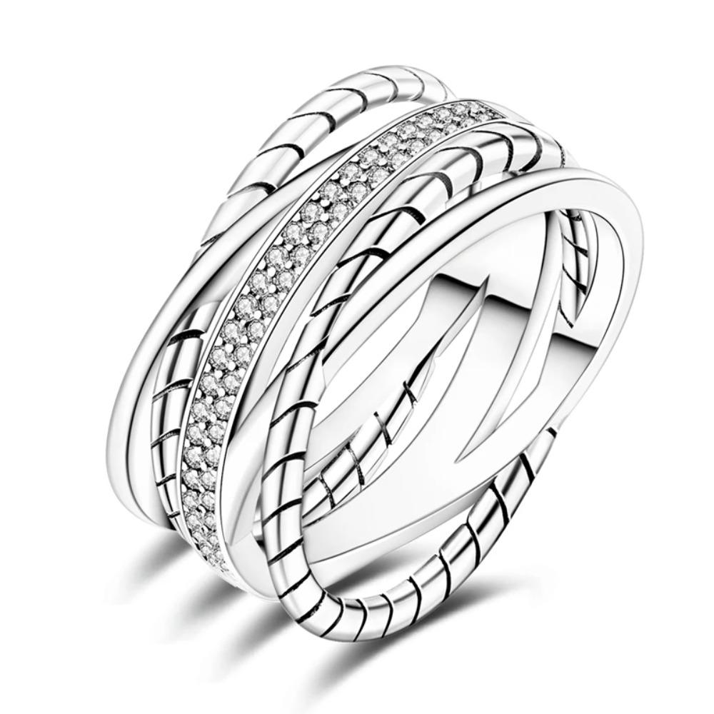 925 Silver Shine Zircon Ring Original Stone Multi Layer Wide Rings For Women Fine Jewelry Wedding Party Gift