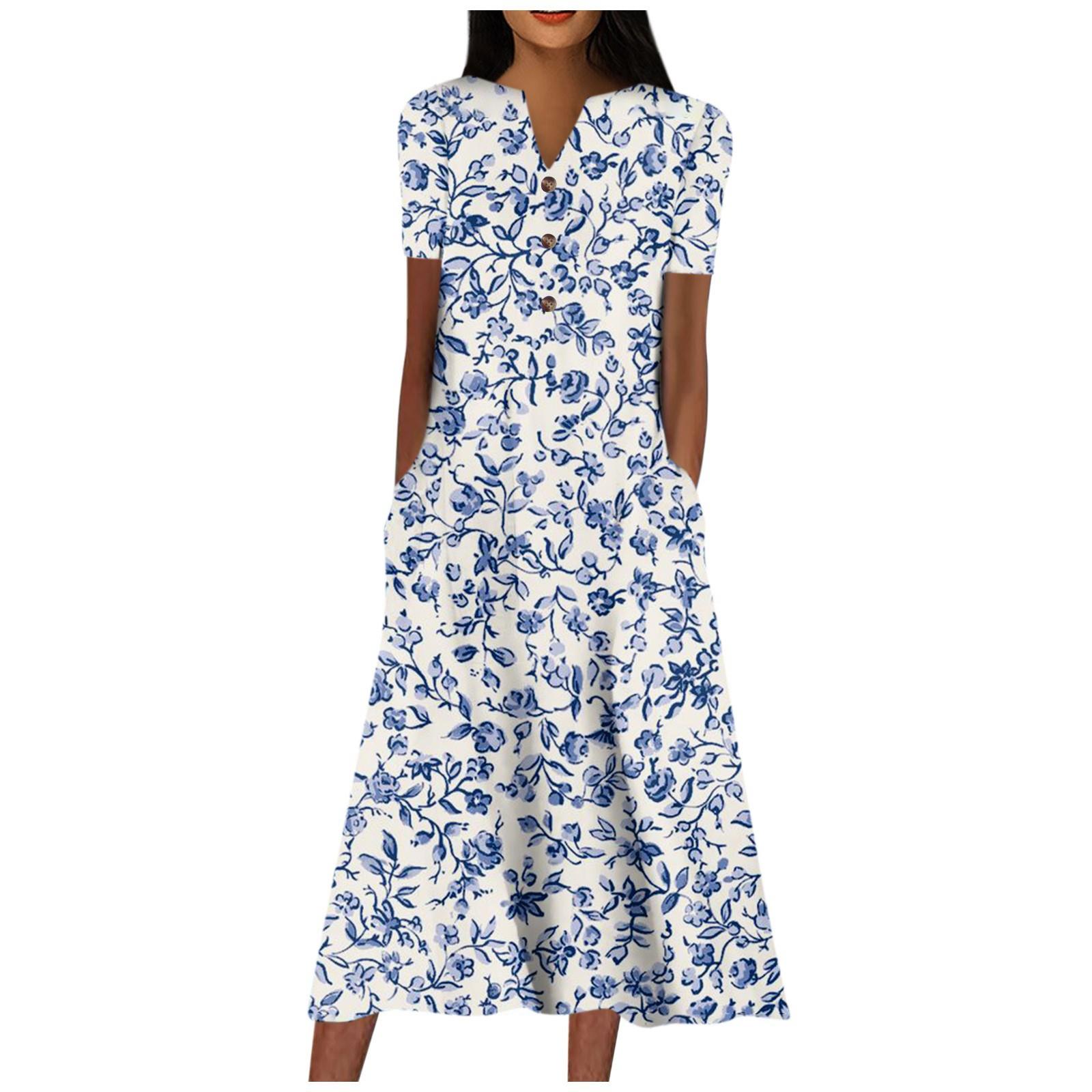 

Платья для женщин. Милое платье макси с цветочным принтом. Летнее повседневное платье с коротким рукавом. L