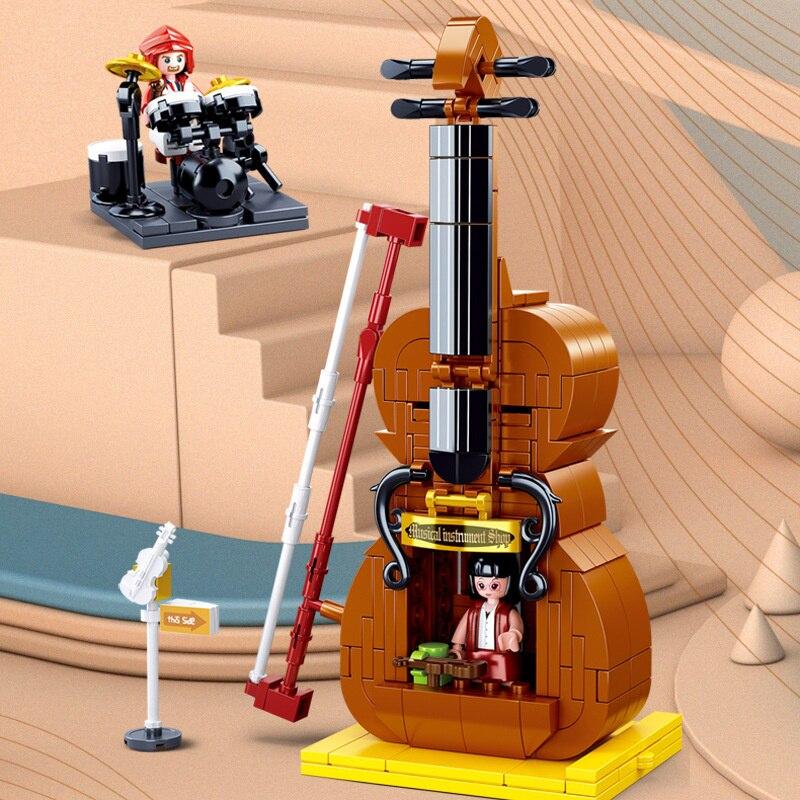 308 stücke 0817 Kreative Street View Violine Shop Montage Modell Bausteine Spielzeug Haus Geschenke