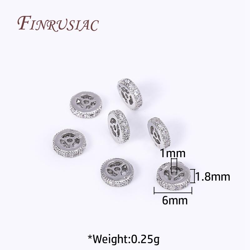 2 Sizes 18K Gold Plated Brass With Zircon Wheel Shape Beads Round Spacer Beads Bracelets Beads For Handmade Beads Jewellery