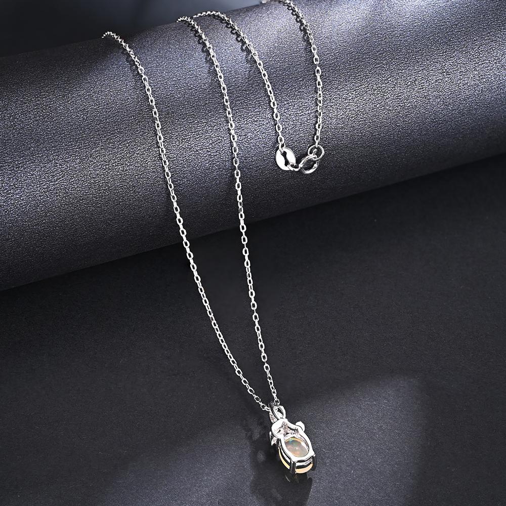 925 Sterling Silver Tree Leaves Design Pendant Necklace Natural Oval 6*8mm Opal for Women's Fine Jewelry Anniversary party Gifts