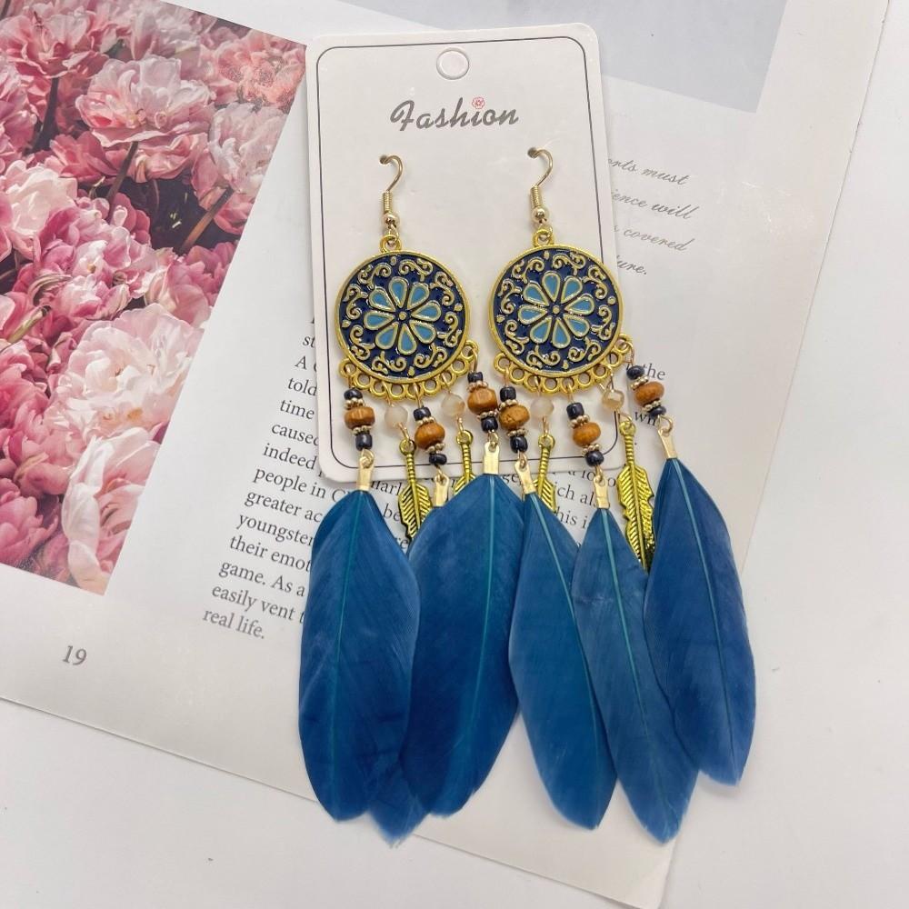 Boho Feather Earrings Ethnic Leaf Shape Long Dangle Tassel Earring Jewelry Accessories Dream Catcher Women Drop Earrings Wedding