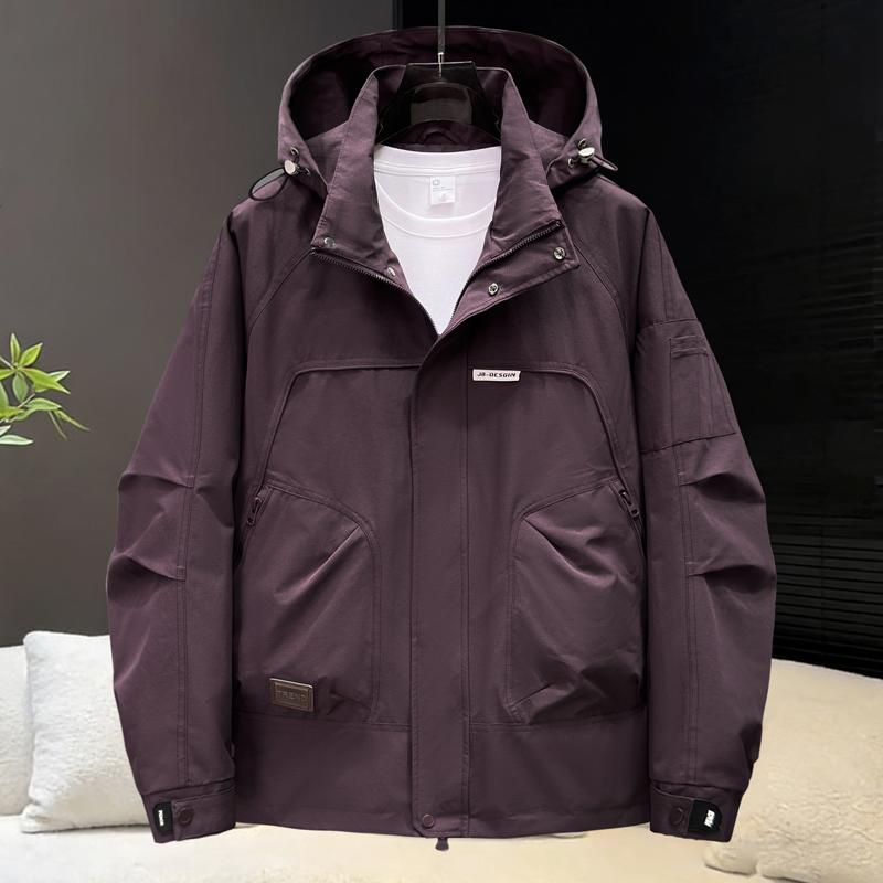 Men Plus Size Hooded Windbreaker Detachable Hood Casual Outdoor Jacket