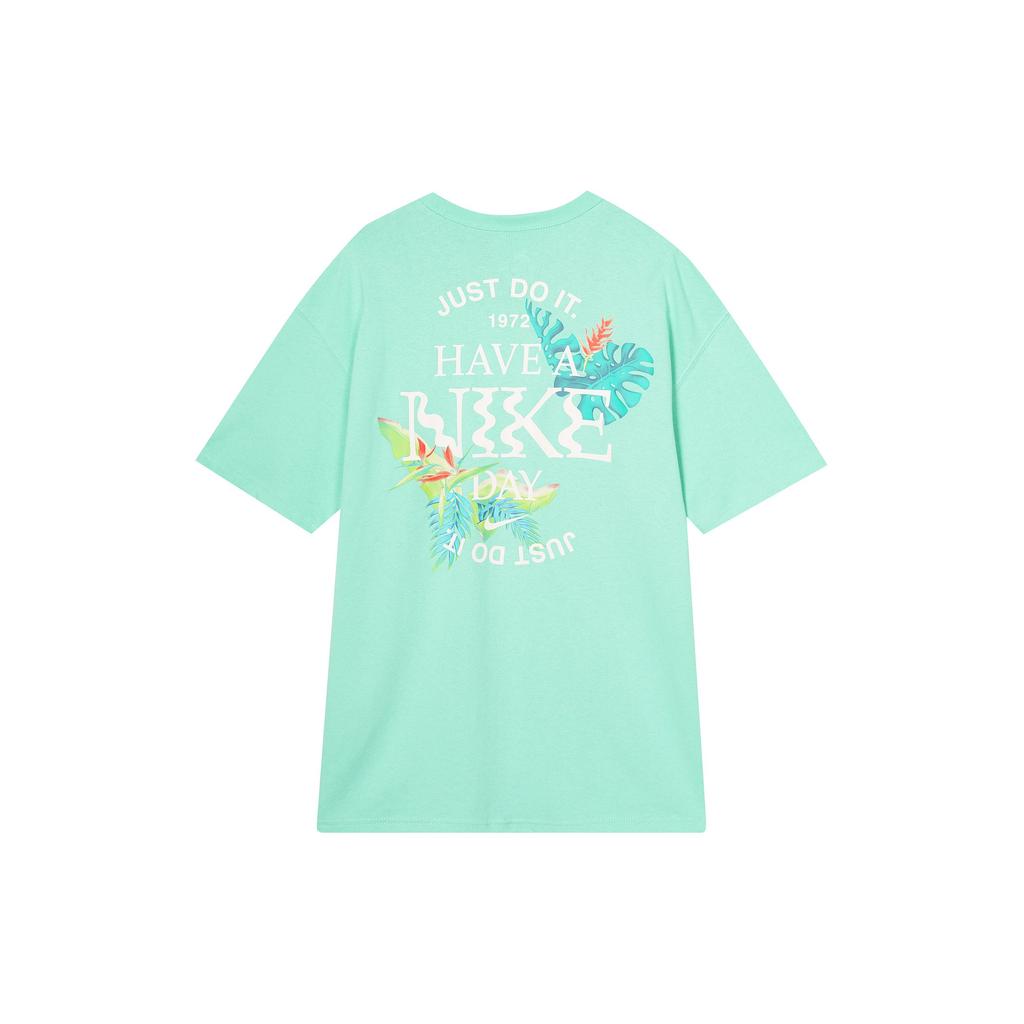 Nike Plant Letter Graffiti Print American Retro Casual Sport Round Neck Loose Straight Short Sleeve Drop Shoulder T-Shirt Men Tops Green FQ0351-349