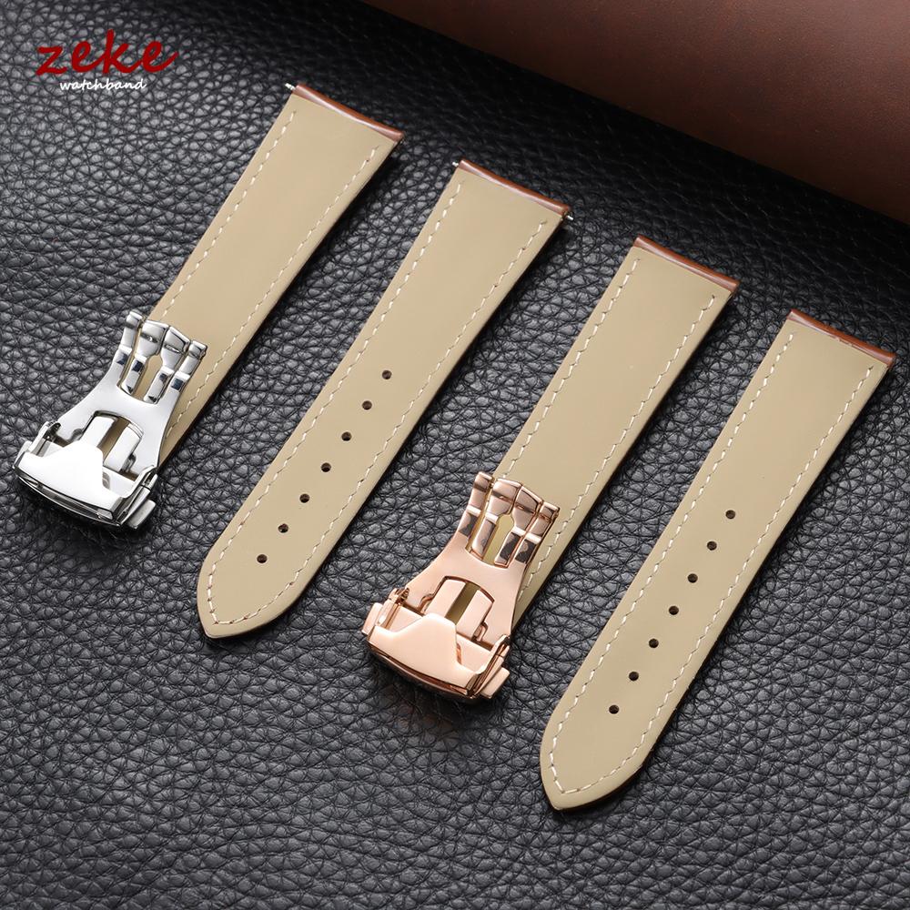 19mm 20mm 21mm 22mm Polished Cowhide Straps for Omega Seamaster Speedmaster Folding Buckle Waterproof Brown Leather Watch Band