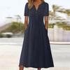 Summer Boho Maxi Dress For Women Fashion V Neck Short Sleeve Dress With Pockets