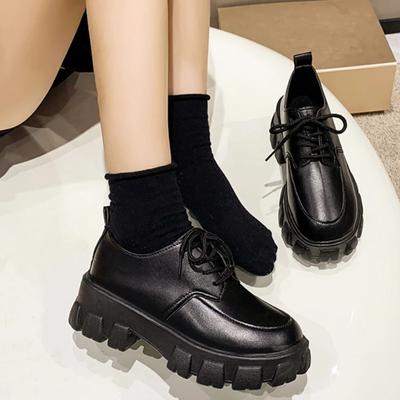 Fashion Hot Classic Black Platform Oxford Shoes Women Loafers Summer Autumn Casual Lace Up Flats Ladies Punk Gothic Leather Chunky Shoes