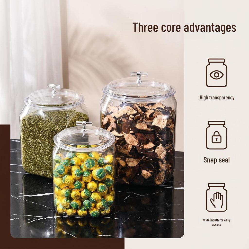 Large Airtight Storage Jar for Dried Tangerine Peel & Grains - Food-Grade PET, Moisture-Proof, Square Design