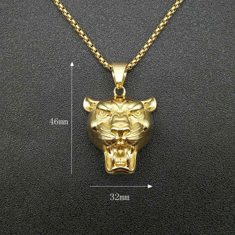 Men Hip hop head pendant necklaces gold color Stainless Steel never fade male vintage animal necklace jewelry drop shipping