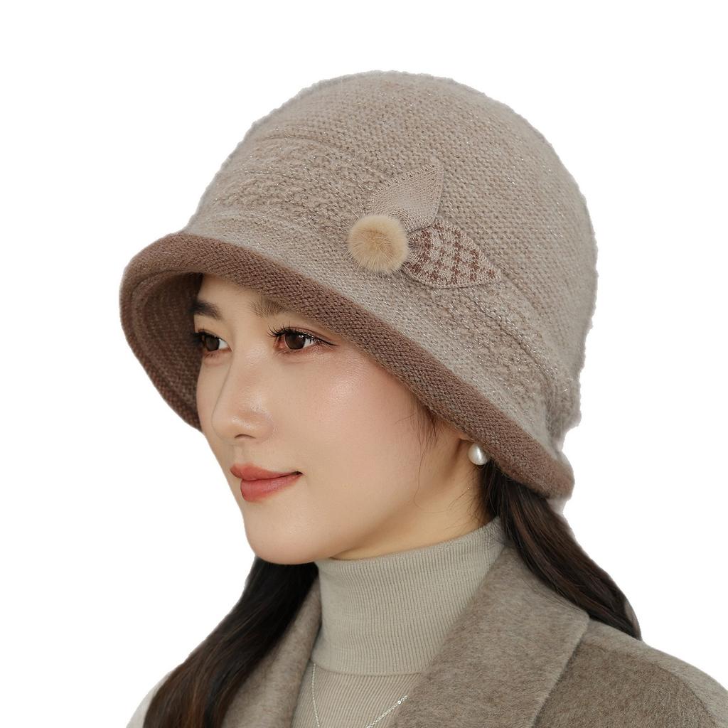 In winter the elderly mother hat female ear protector wool knitted hat old lady thermal cotton hat grandma fleece hat