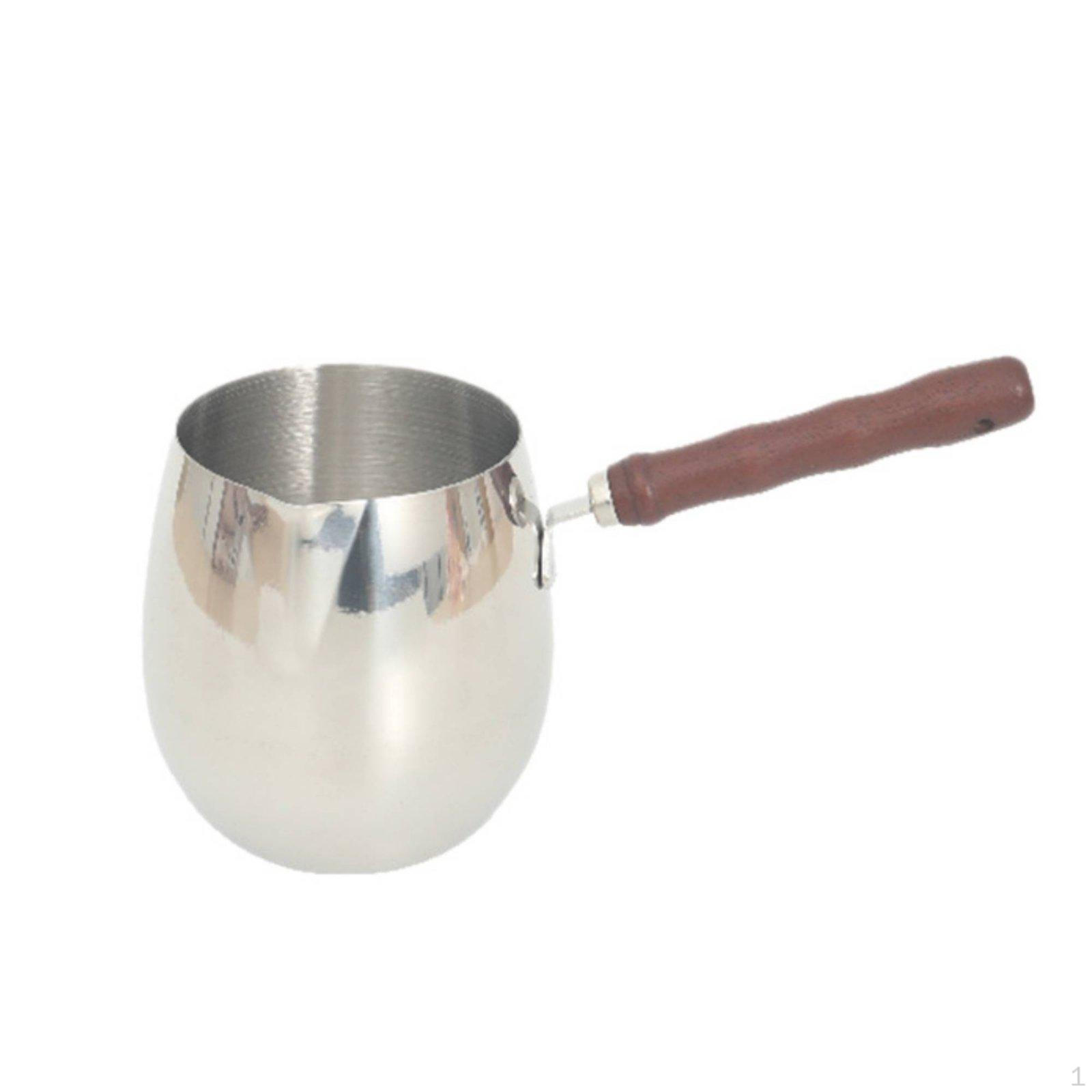 Wood Handle Latte Art Pitcher Pointed Spout Stainless Steel Milk Frother Cup Versatile Egg Shaped 300ML