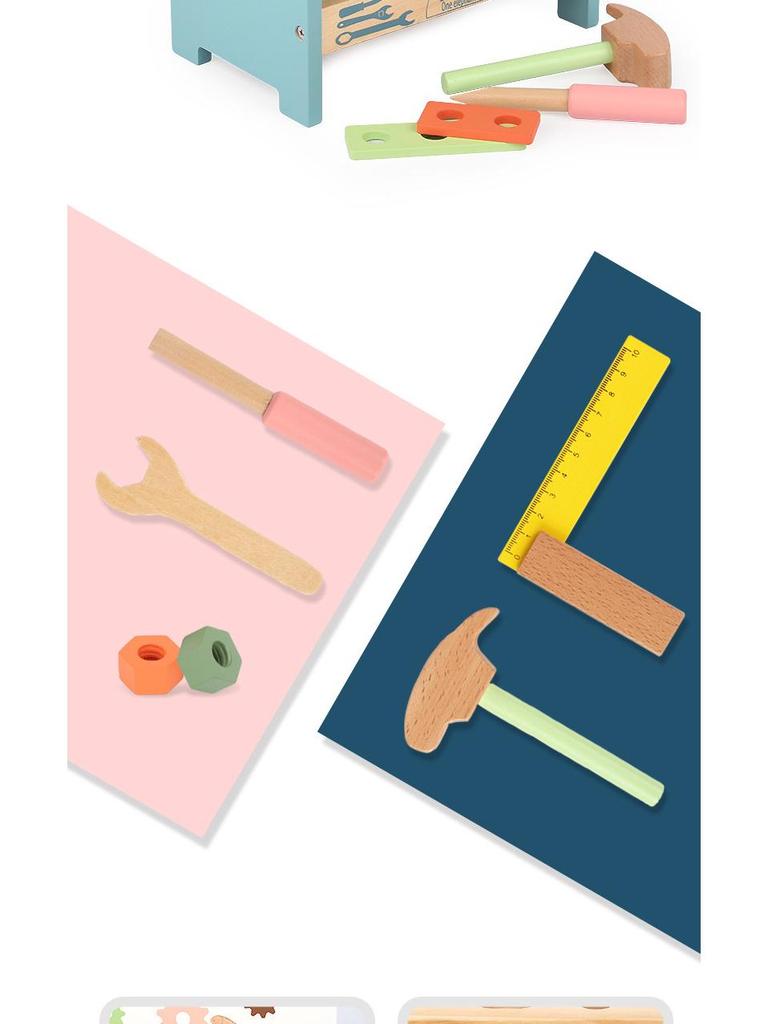 Children's Wooden Tool Box: Educational Workbench Toy for Boys with Simulation Repair, Screw, Nut Disassembly & Assembly Activity.