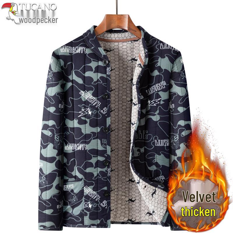 Men s Middle-Aged Fleece-Lined Winter Jacket - Warm Cotton Inner Layer 2XL: 70-80 kg