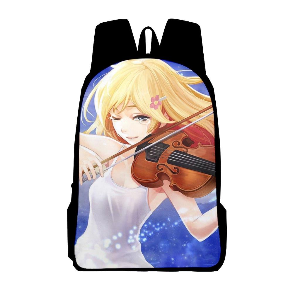 Classic Popular Your lie in April Notebook Backpacks pupil School Bags 3D Print Oxford Waterproof Boys/Girls Laptop Backpacks