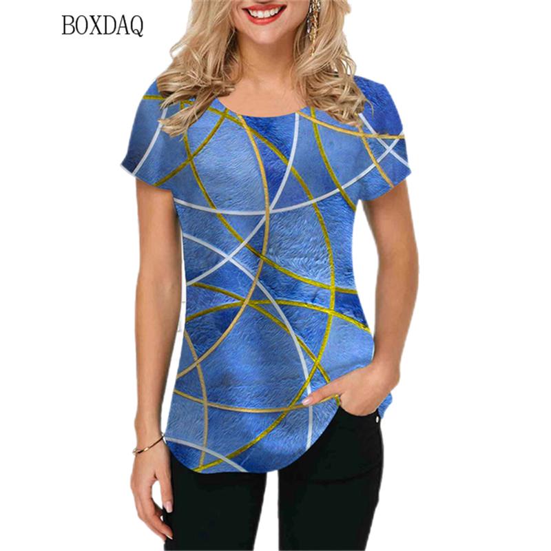 Geometric Graphic Women 3D Printed T-shirts Short Sleeve Ladies Simple T Shirt Summer Casual Round-Neck Female Oversized Tops