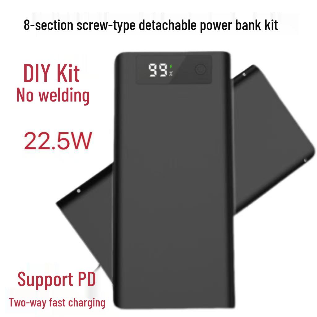 8-Section Detachable DIY Power Bank Kit with Super Fast Charging & Digital Display (18650 Solderless)