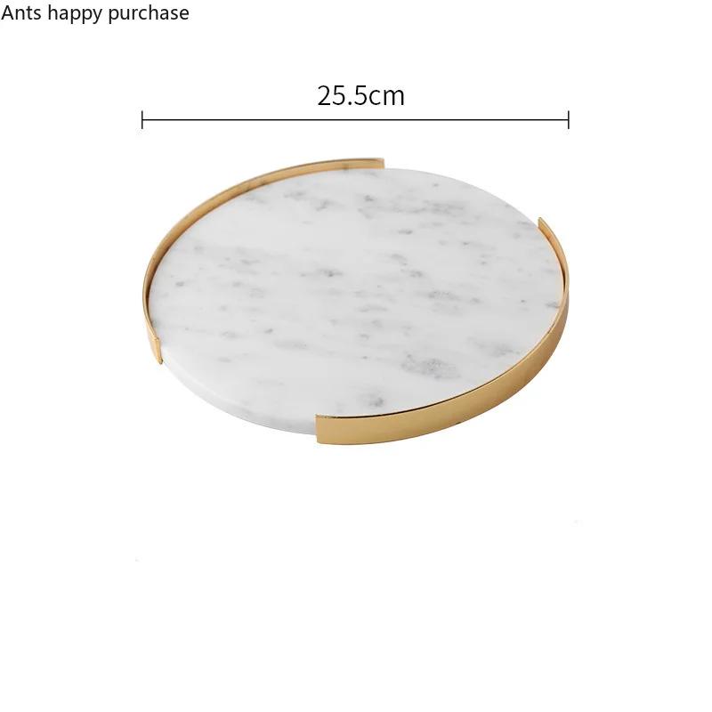 Natural Marble Tray Iron Round Storage Tray Home Decorative Plate Jewelry Trays Cake Pan Dessert Plate Cake Stand Display Trays