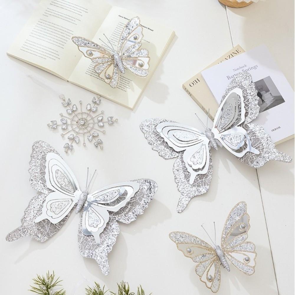 Mesh Christmas Flower Artificial Double Simulation Christmas Decorations Exquisite Sequins Glitter Tree Decor Home Decoration