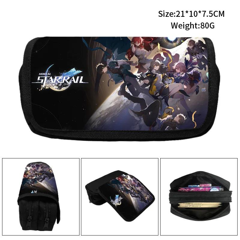 Honkai Star Rail Pencil Bags Large Capacity Zipper Canvas Pencil Cases Silver Wolf Luocha Pom-Pom School Supplies Stationery