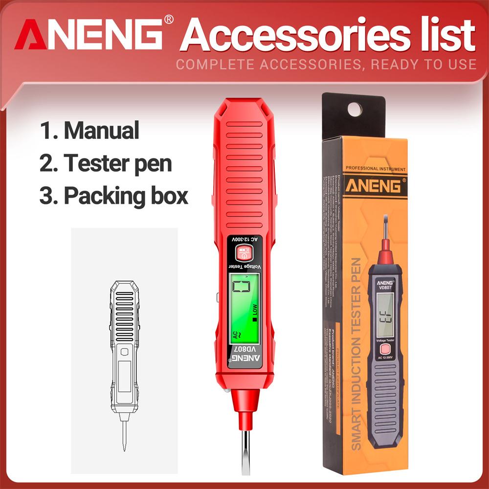 ANENG VD807 Smart NCV Voltage Flashlight Tester Pen AC 12-300V Non-Contact LCD Display Sound Alarm Safe Electric Test Pen