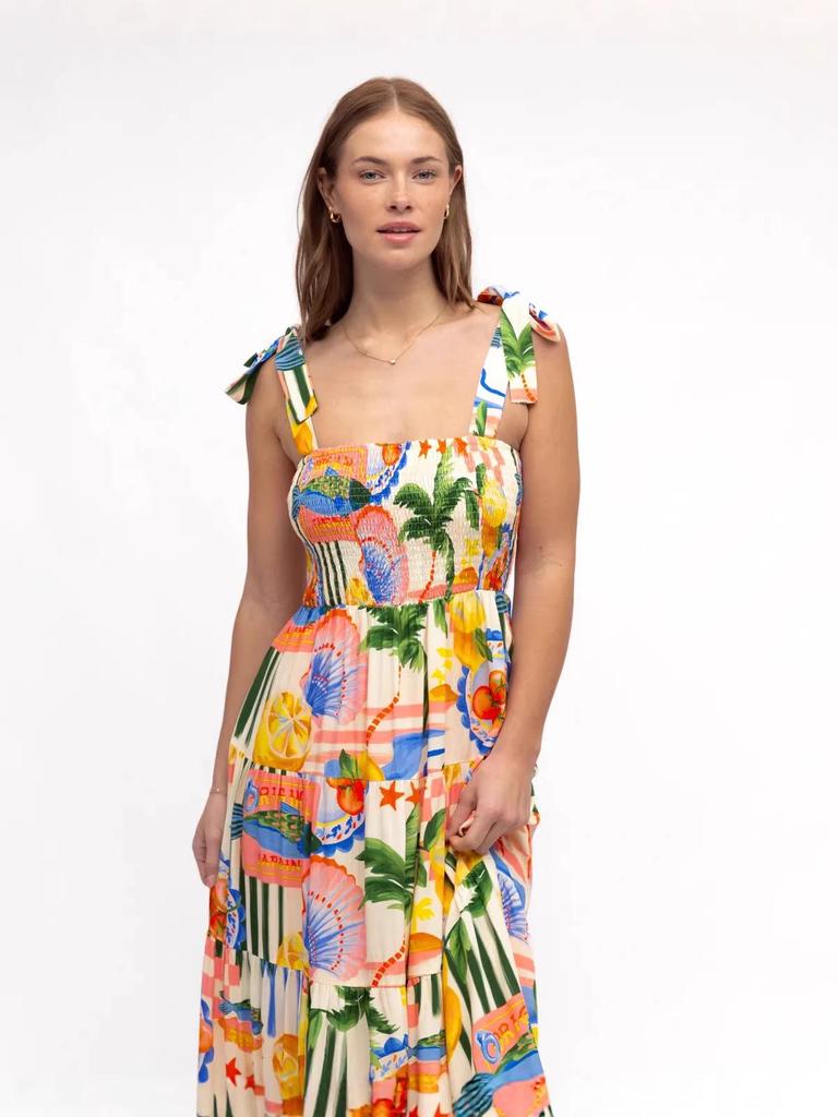 2026 European & American Holiday Style Print Linen Dress