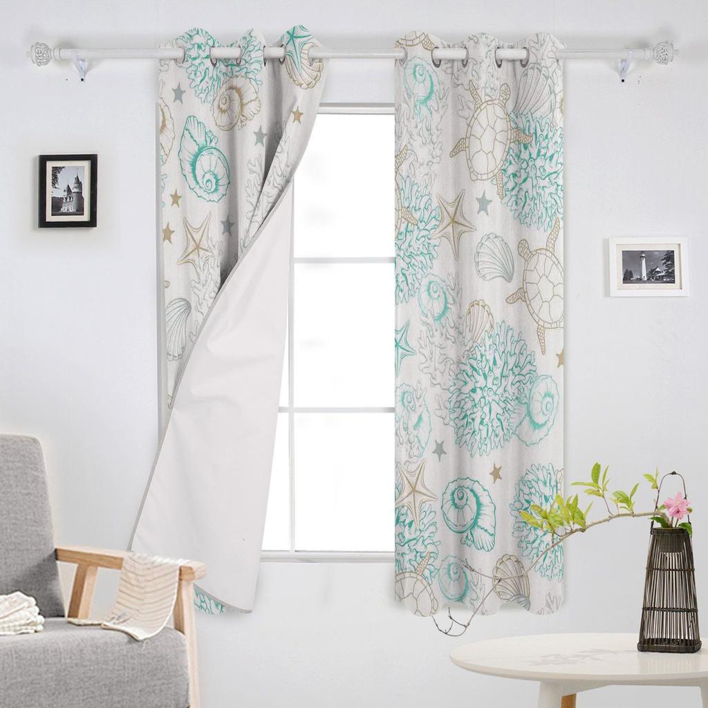Marine Elements Sea Turtle Coral Shell Blackout Curtains For Living Room Bedroom Printed Window Treatment Drapes Home Decor