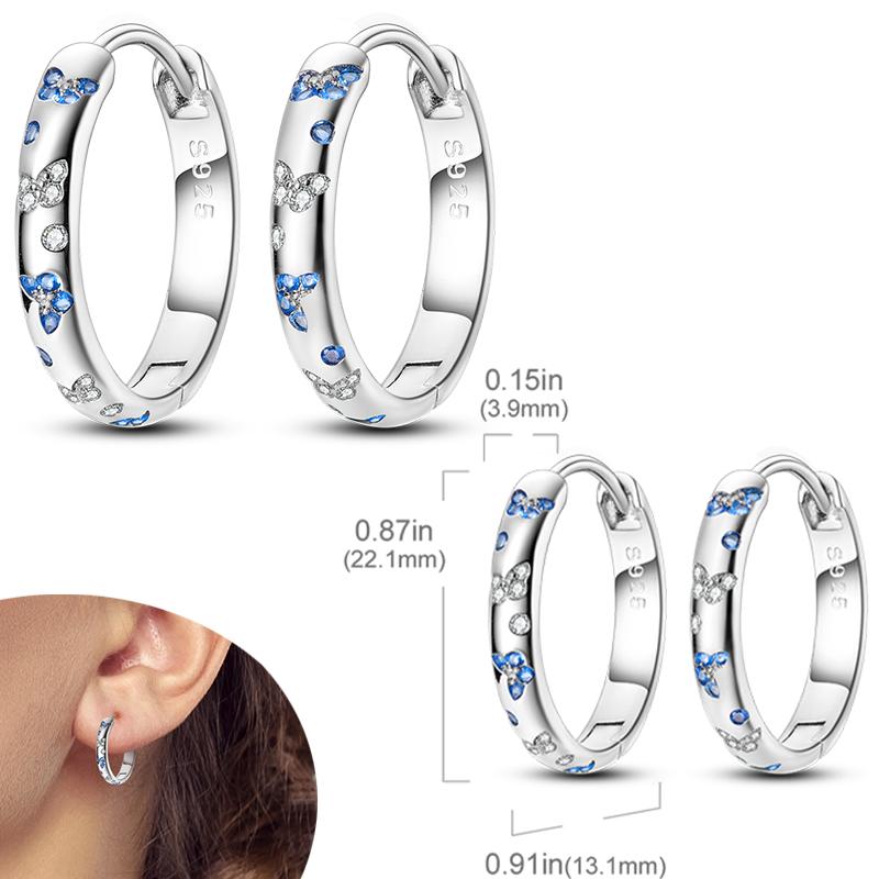 Original 925 Silver Hoops Earrings Zircon Pave Colourful Hoop Earrings For Women Fashion Jewelry Gift