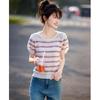 Women's Striped Hollow-Out Knit Short Sleeve T-Shirt