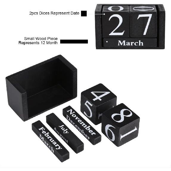 Vintage Wooden Calendar Desktop Time Concept Rustic Wood Blocks Chic Perpetual Calendars Month Date Number Display Home Office Decoration Desk