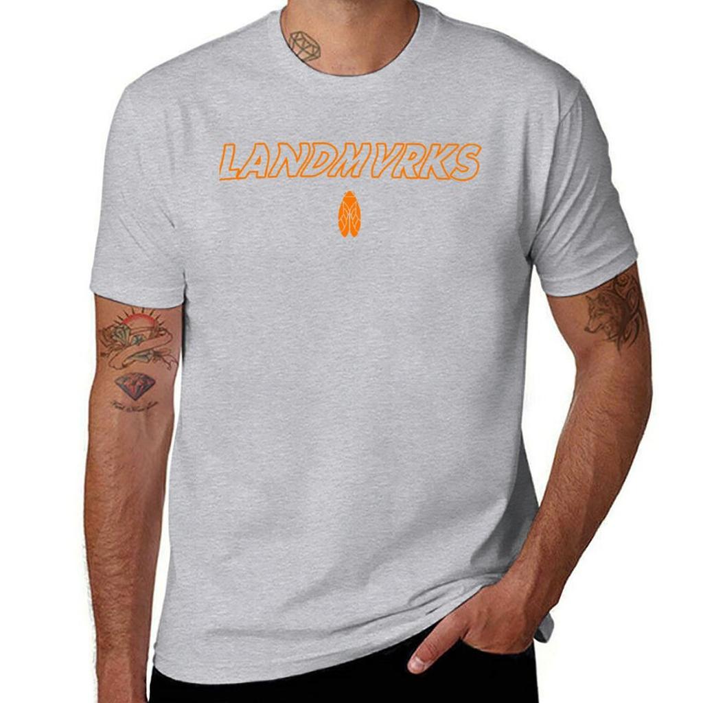 Landmvrks orange Logo T-Shirt übergroßes Customs Design dein eigenes Vintage Ästhetik Kleidung Herren Grafik T-Shirts Pack