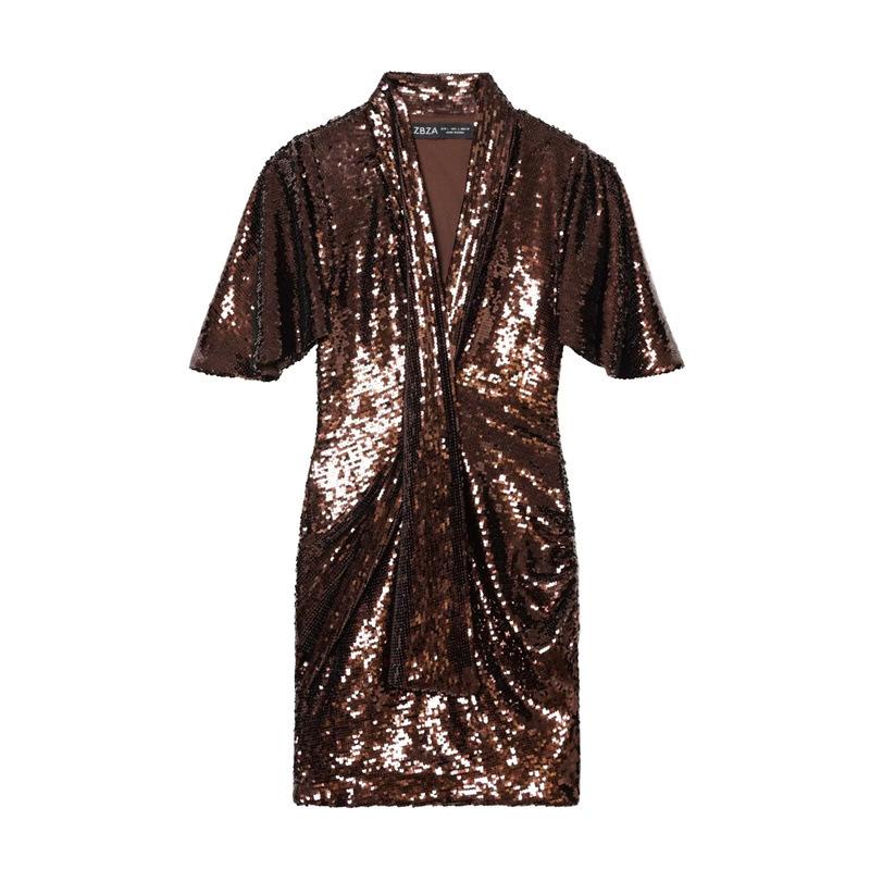 

European American Style Women s Sexy V-neck Sequin Short Dress 4772279 Small