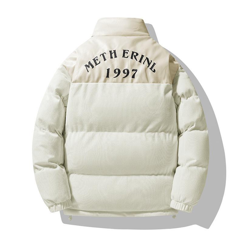 Winter High-quality Cotton Clothes Men's Letter Embroidery Corduroy Cotton Clothes Winter Bread Cotton-padded Clothes