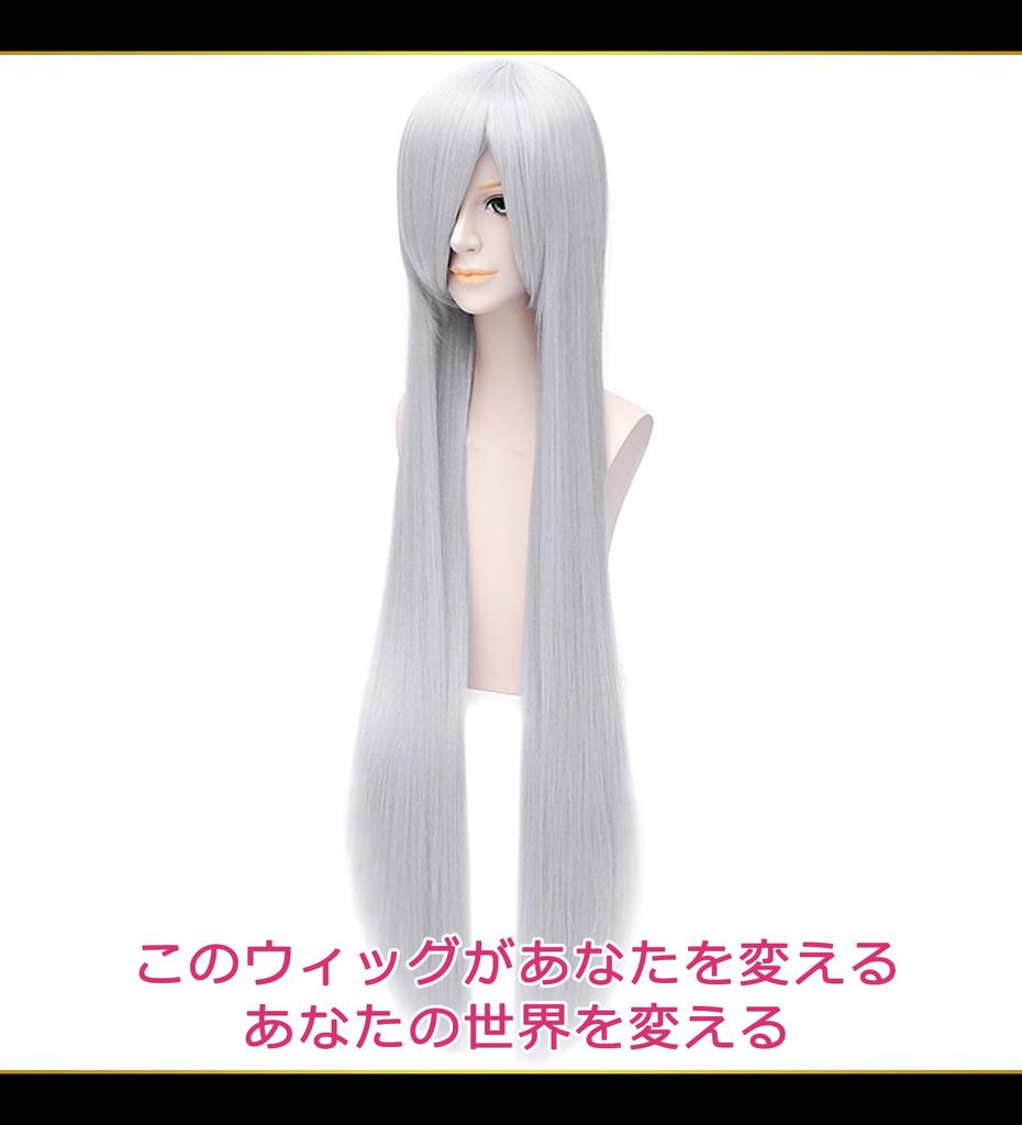 CaseEden Cosplay 6043 Wig, Premium, Smooth, Straight, Long, 100cm, Silver,