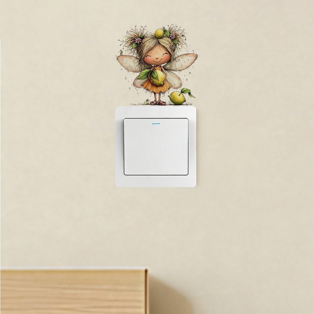 Cartoon Fruit Flower Fairy Switch Wall Sticker Creative Socket Decor for Kids Room Bedroom Living Room Home Decor