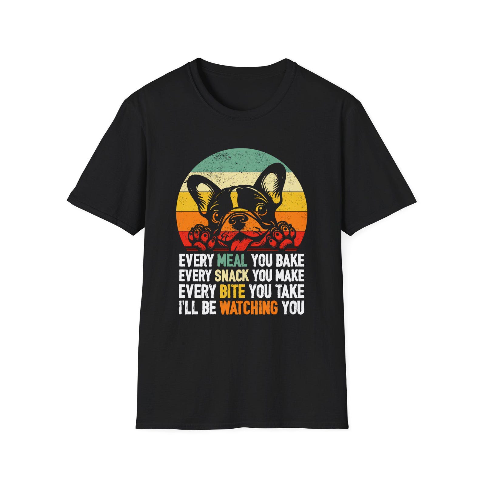 French Bulldog Retro Sunset Meal Snack Bite Watching T-Shirt L