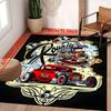 Vintage Hot Rod Car Area Rug, House Rock Rumble Skulls Print Floor Mat for Bedroom Garage, Man Cave Decor Rug, Washable Carpet