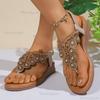 Fashion Summer 2025 Bohemian Women's Sandals Elastic Buckle Beaded Strap Roman Style Shoes Comfortable Outwear Wedge Sandals for Women