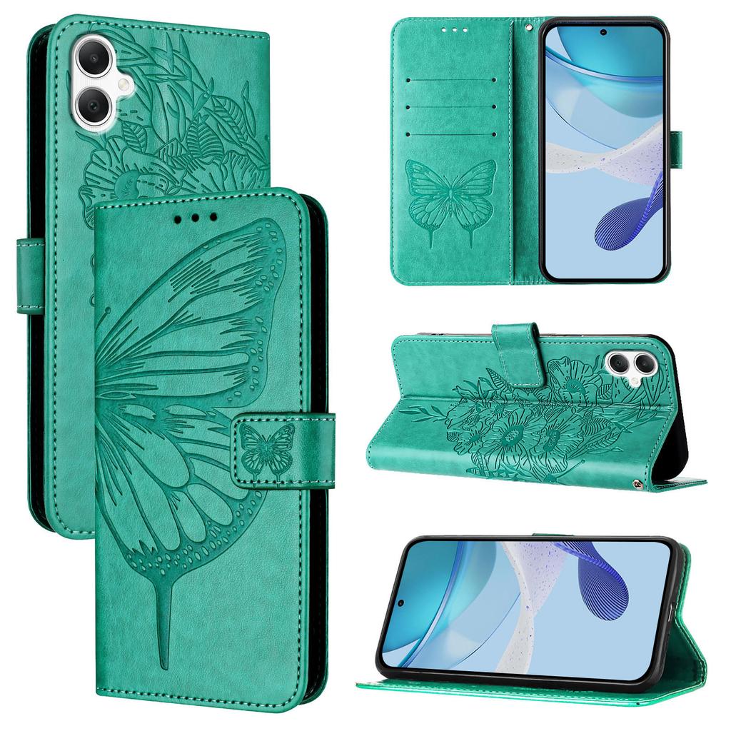 For Samsung Galaxy A06 4G Wallet Case with Wrist Strap Butterfly Imprint Leather Phone Cover