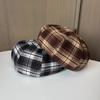 Retro Plaid Octagonal Hat Ladies British Versatile Painter Hat Show Face Small Warm Beret