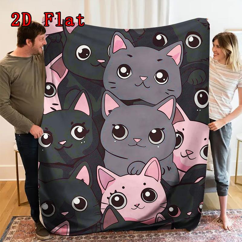 Cute Black and Pink Starry Sky 2D Flat Pattern Flannel Blanket High Quality All Seasons Warmth and Comfort Perfect for Christmas Gifts.